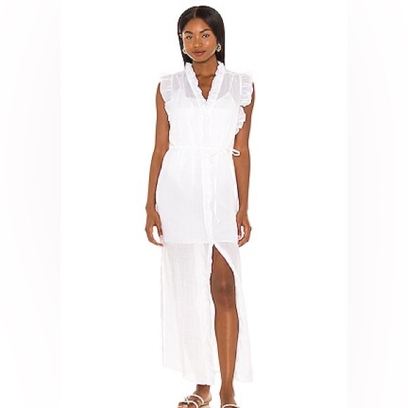FRAME, Lauren White Ruffled Maxi, V-Neck Dress - Picture 1 of 13
